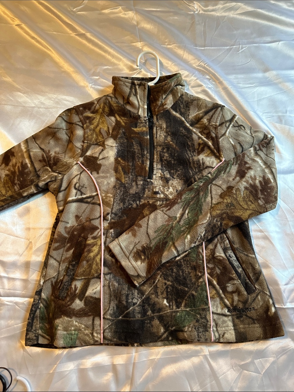 Remington Girls' Camo Quarter-Zip Fleece Jacket - Brown, Green, Pink Trim